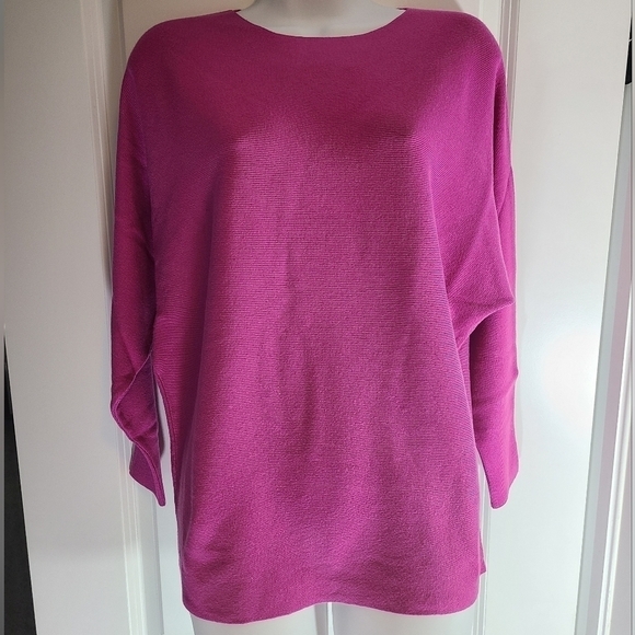TRIBE Cotton Blend Fuchsia Barbie Pink Sweater Top Size Large NWT - Picture 2 of 5